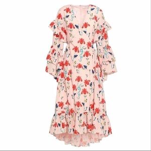 Borgo De Nor Luna Asymmetric Printed crepe de chine midi dress